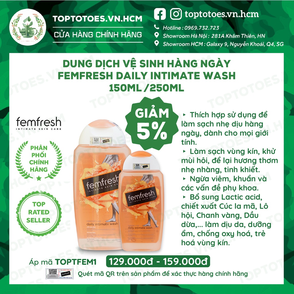 Dung dịch vệ phụ nữ Femfresh Daily Intimate Wash Anh Quốc 150ml/ 250ml [NHẬP KHẨU CHÍNH HÃNG 100%]