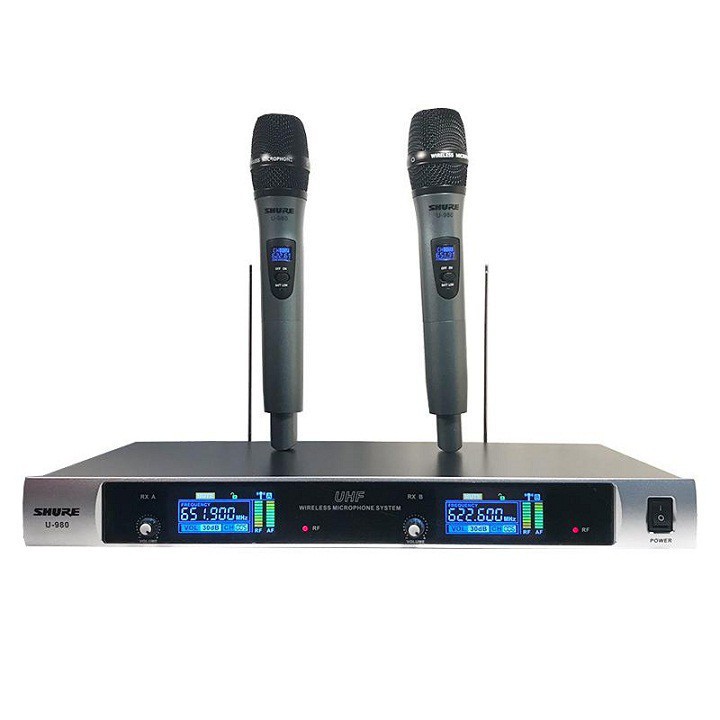 Micro Hát Karaoke Không Dây SHURE U980 Hộp Nhôm Sang Trọng