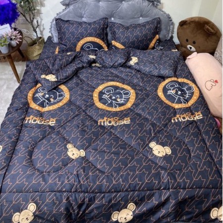 Trọn bộ 5 món ga gối chăn phao poly cotton có ruột bông dày đủ kích thước