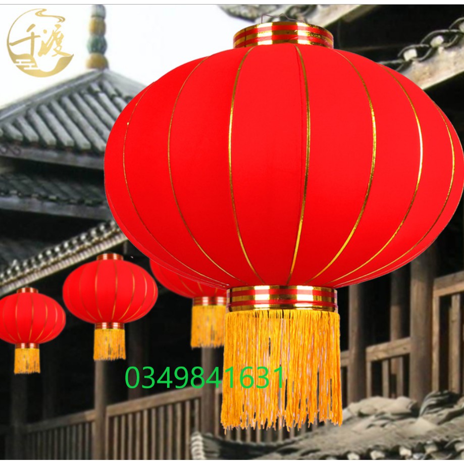 Đèn lồng đỏ TRƠN trang trí tết vải nhung khung thép  cao cấp 50cm trang trí ngoài trời
