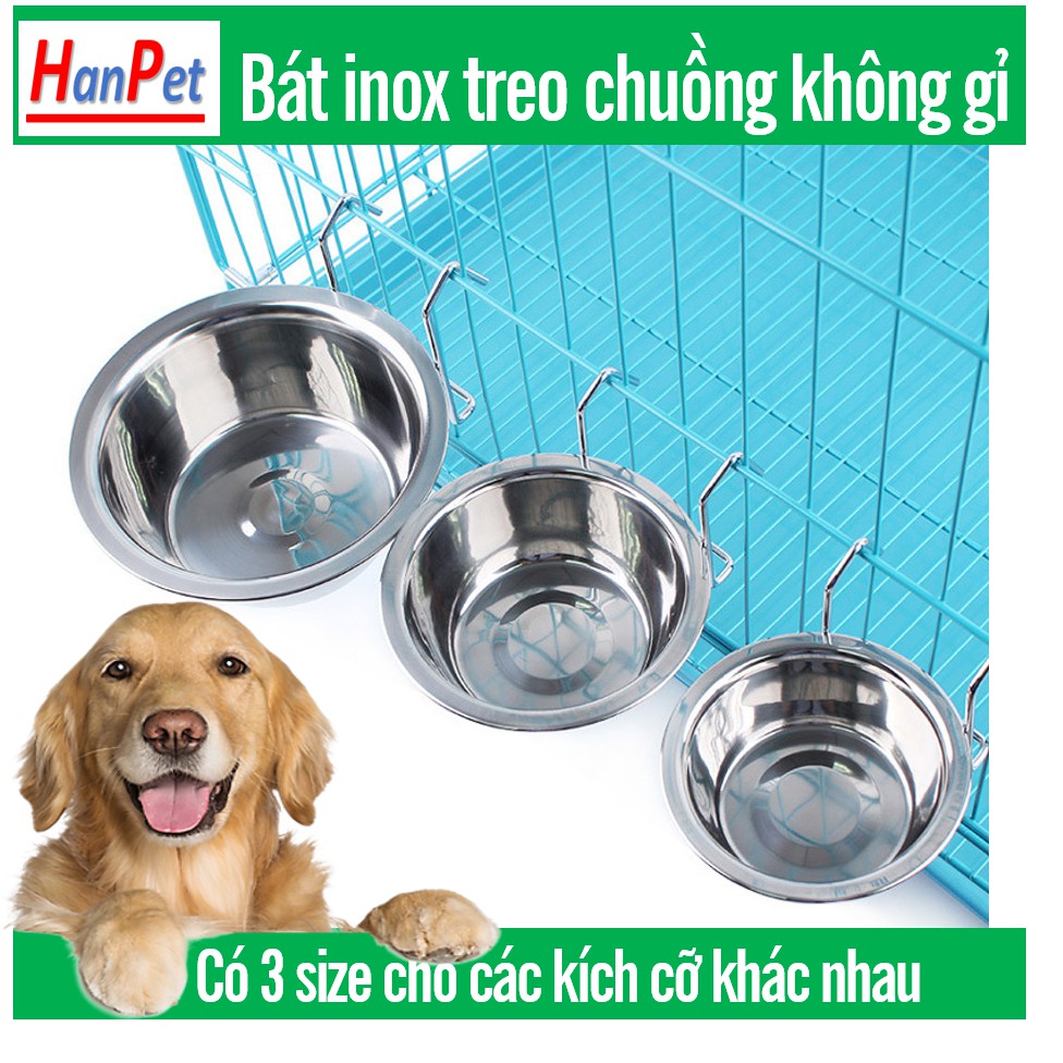 Hanpet- Bát ăn cho chó mèo - Bát inox treo chuồng có giá đỡ ( 3 size ) chén ăn uống cho chó mèo
