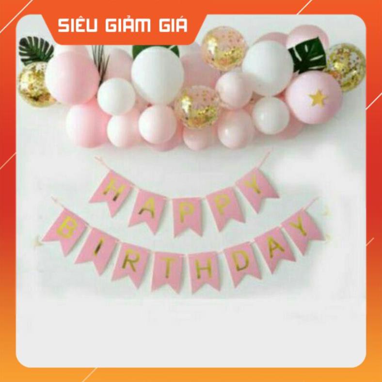 Set Bóng + Dây chữ Happy birthday có sẵn, màu hồng pastel sang chảnh dành cho bé Gái, trang trí sinh nhật, thôi nôi.