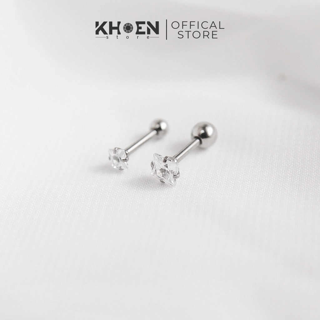 Khuyên tai nam nữ Đá vuông, đá tam giác - Thép không gỉ - Khoen store