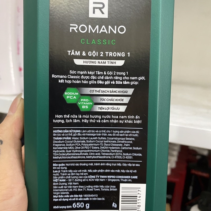 Tắm &amp; gội ROMANO CLASSIC 2 IN 1 650g