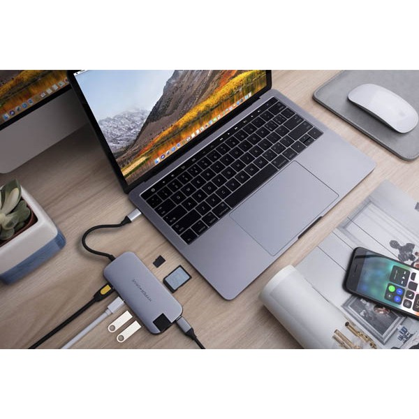 CÁP HYPERDRIVE SLIM 8 IN 1 USB-C HUB FOR MACBOOK, PC &amp; DEVICES