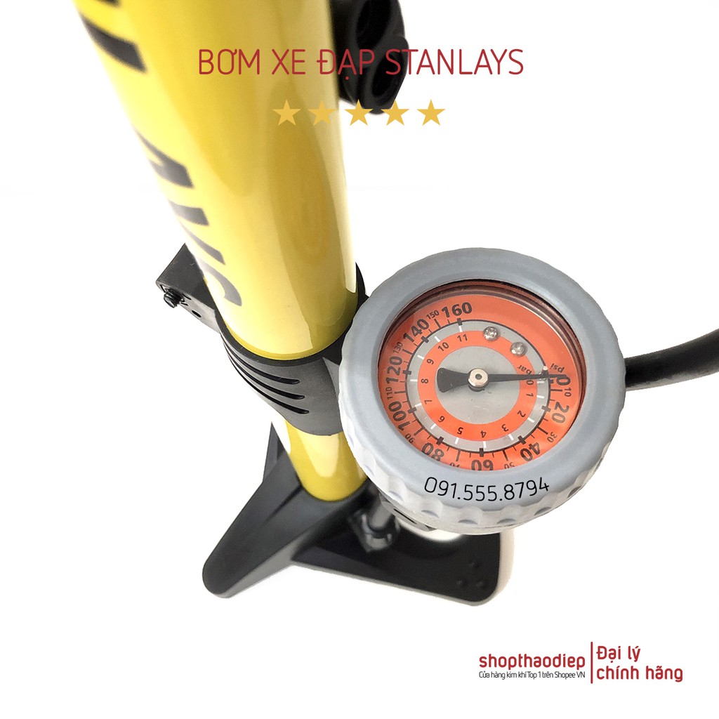 Bơm Tay Xe Đạp Xe Máy Có Đồng Hồ Đo Áp Suất Lốp Chân Gập Gọn Dài 60cm STANLAYS