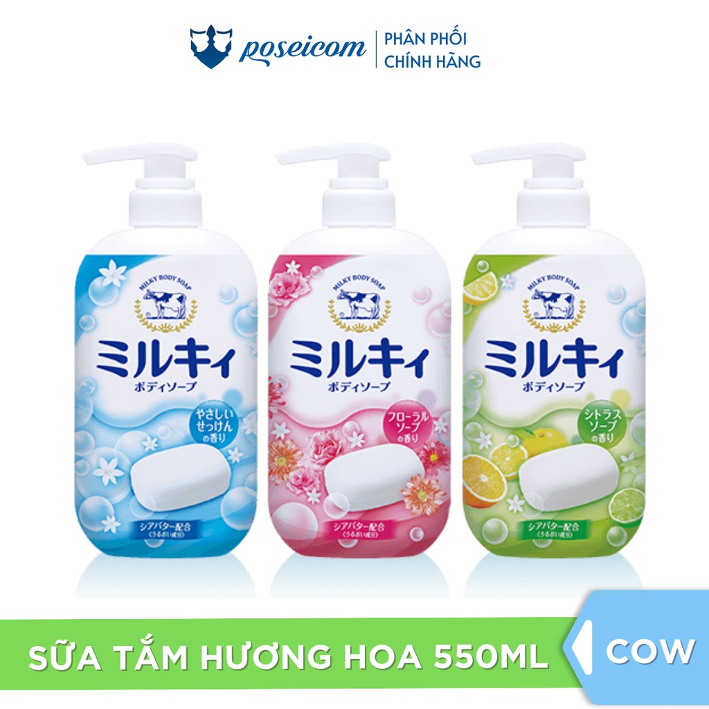 Sữa Tắm Organic Cow Milk Body Soap Hương Hoa Dưỡng Ẩm từ Sữa Bò Nhật Bản Mẫu Mới Chai 550ml Poseicom