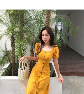 ĐẦM MAXI VÀNG CỔ U