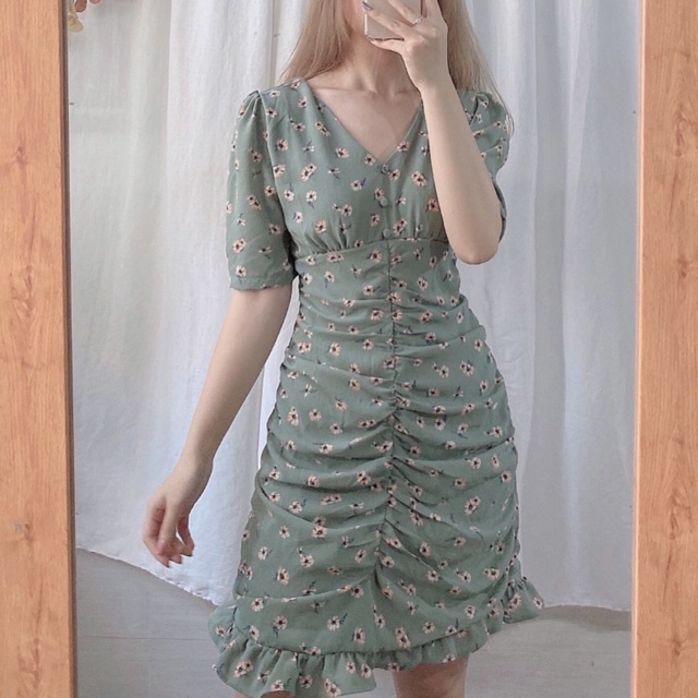 ĐẦM HOA NÚT BỌC NHÚNG KÈM ẢNH THẬT