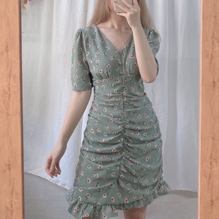 Đầm hoa nút bọc nhúng kèm ảnh thật