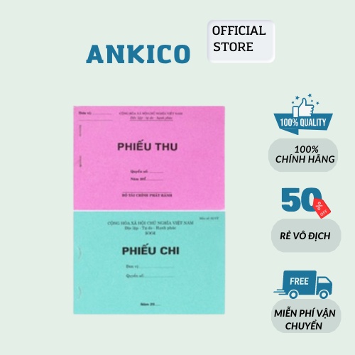 Phiếu thu 1 liên / Phiếu chi 1 liên ANKICO quyển hóa đơn bán lẻ 1 liên giấy đẹp loại 50 tờ/ quyển