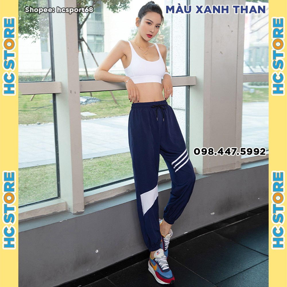 Quần Jogger Nữ QJ07 Tập Gym Yoga Nhảy Rumba, Thiết Kế Sọc Chân, Có Dây Rút, Dáng Rộng, Vải Nhẹ Thoáng Khí - HcSport68