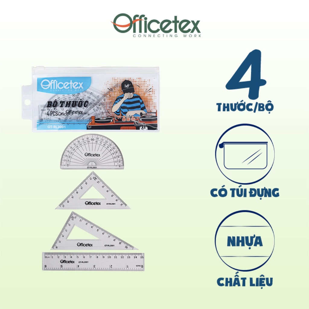 Bộ Thước 4 Món dùng học Toán Lý Khoa Học - Nhựa trong suốt, Chính xác, Độ bền cao, Khó gãy - TH Officetex