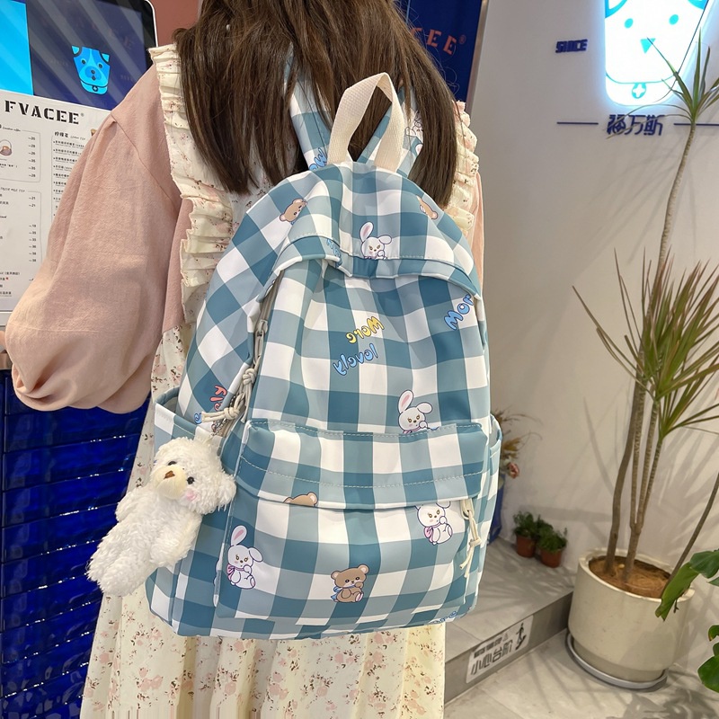 Balo IELGY size nhỏ kẻ sọc ca rô tươi tắn phong cách Hàn Quốc cho nữ