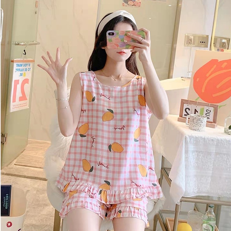 Bộ quần áo lanh sát nách mặc nhà siêu mát cho nữ nhún bèo cách điệu, thời trang, size 45 - 75 kg