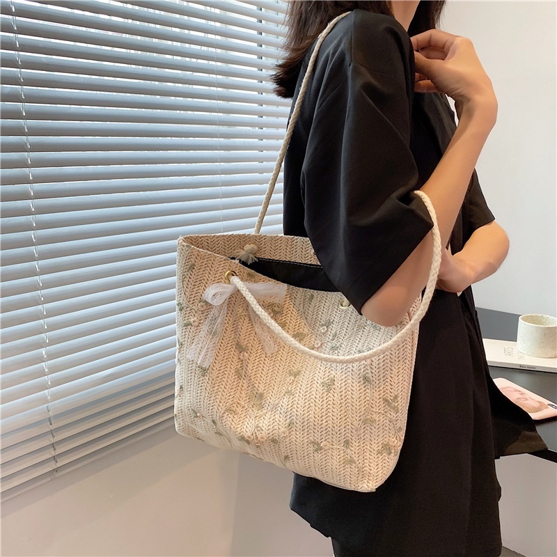 M97-Túi Xách nữ túi toteĐan Rơm Phong Cách Phương Tây Đơn Giản Cho