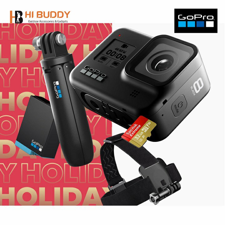 Bộ máy quay kèm phụ kiện GOPRO HERO8 Black Holiday Promo Bundle 2019, ROW-CHDRB-801
