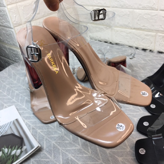 {MỚI} SANDAL QUAI TRONG GÓT TRỤ ĐỎ 9 PHÂN {S91)