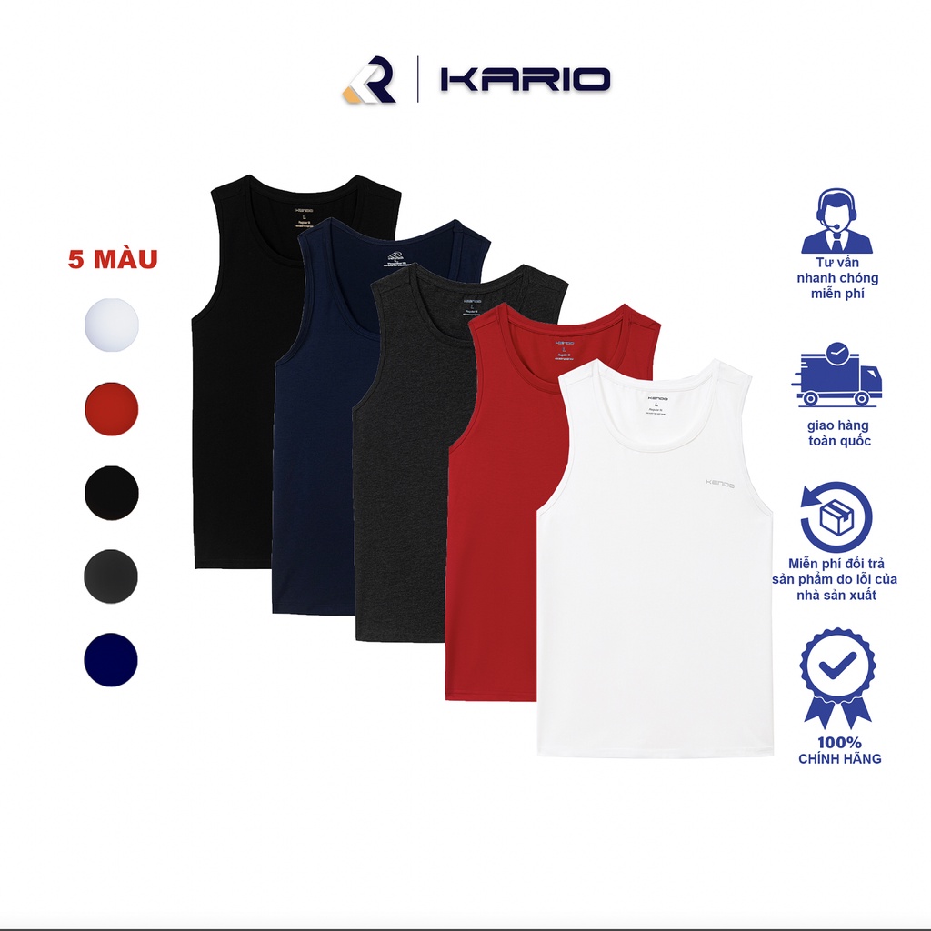 Áo thun ba lỗ nam KARIO cổ tim chuẩn gym mặc nhà dạo phố vải cotton thoáng mát KA33