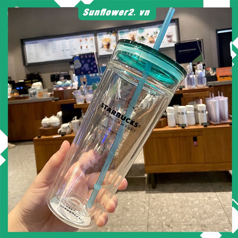 New hai lớp trong suốt cốc nhựa sáng tạo nước cốc nhựa PP rơm thiết kế thoải mái rơm cup Starbucks