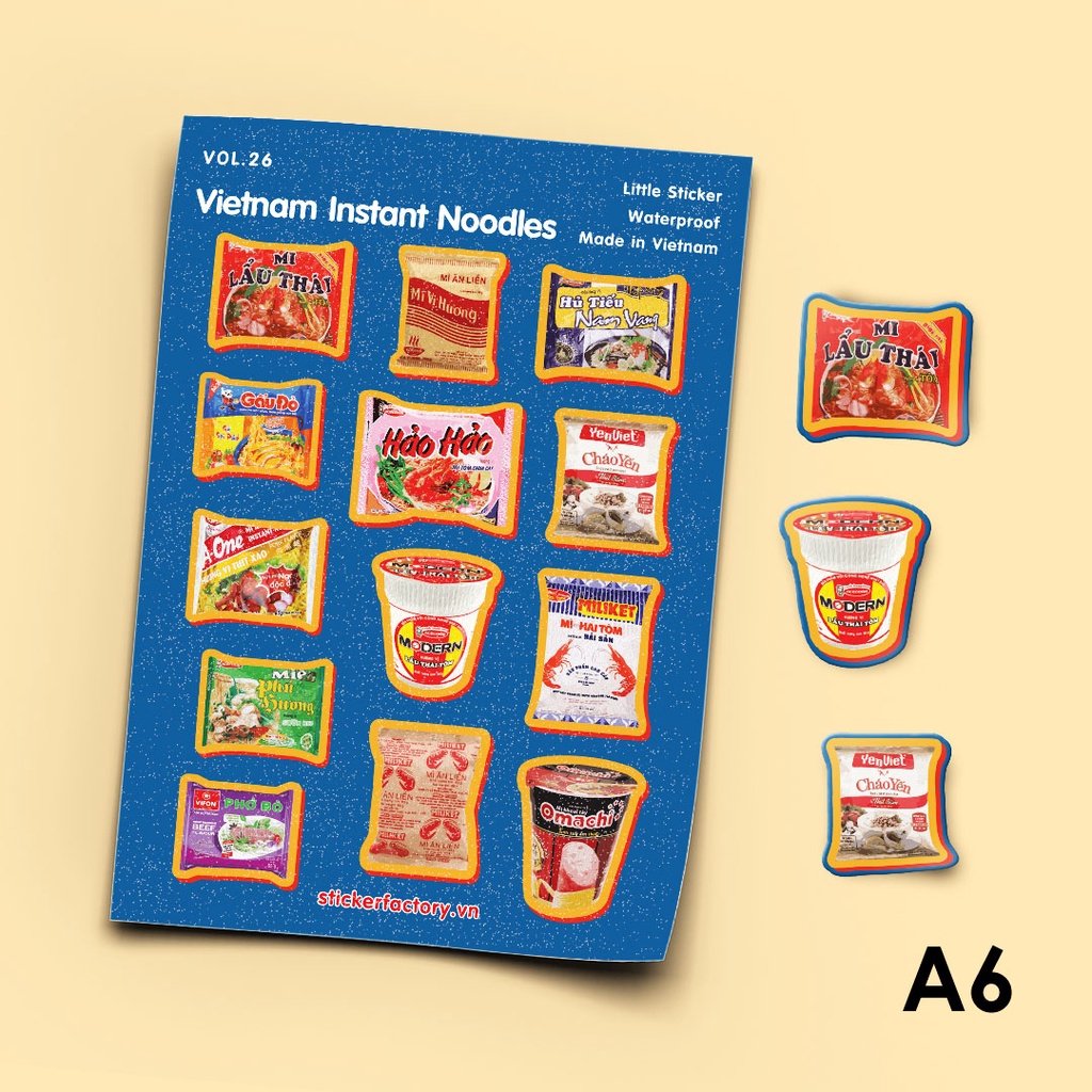 Vol 26 Vietnam Instant Noodles - Little sticker sheet A6 hình dán cán màn lấp lánh - Sticker Factory