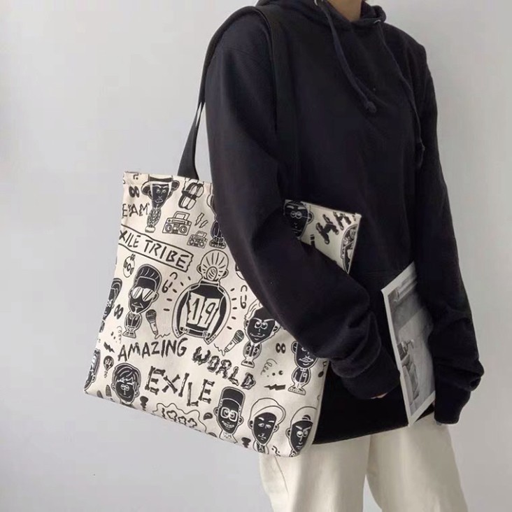 Túi tote vải canvas cao cấp đeo vai Amazing khổ vuông bán chạy phong cách Nhật Bản