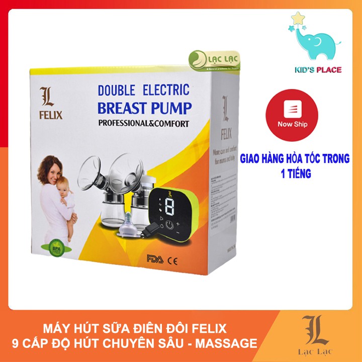 Máy hút sữa điện đôi Felix có massage, hút êm, nhỏ gọn, 9 cấp độ hút chuyên sâu