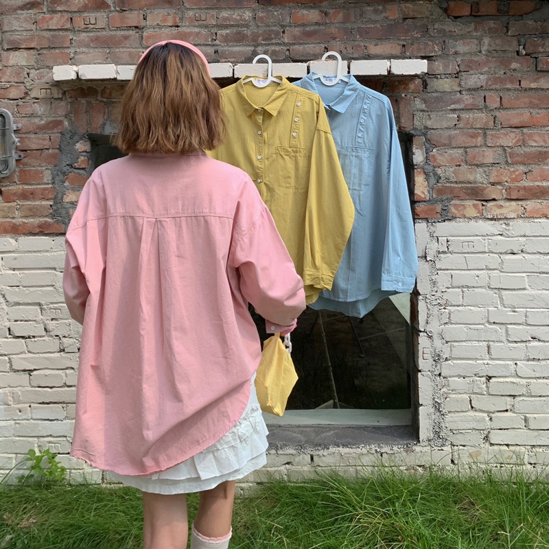 SUXI Áo sơ mi tay dài dáng rộng phong cách Hàn Quốc thời trang dành cho nữ