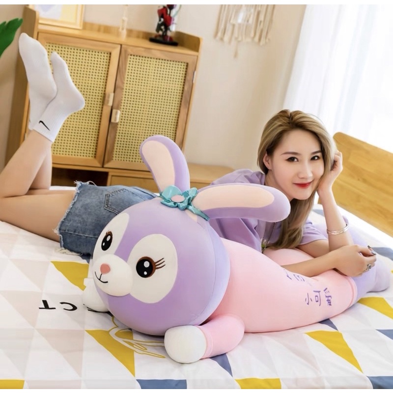 Gấu bông thỏ tím áo hồng dễ thương,gối ôm hình thỏ khổng lồ cao cấp