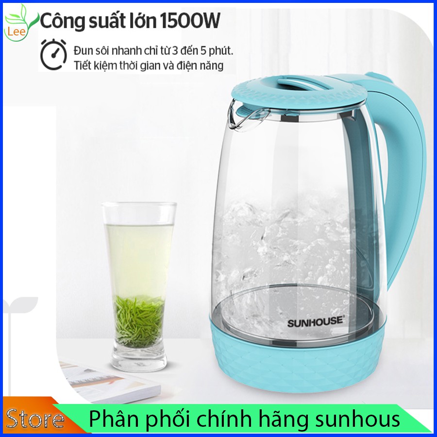 {CHÍNH HÃNG] Bình đun nước siêu tốc 4.0/ 1L8 thủy tinh trong suốt Sunhouse SHD1215