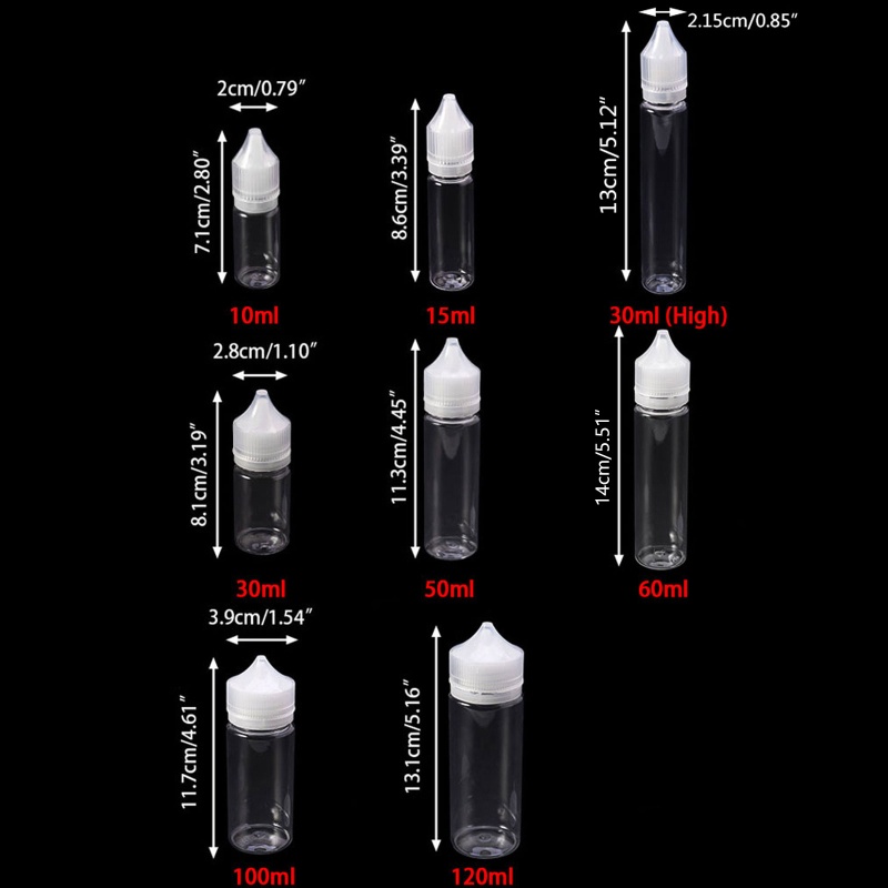 Bình Nước Rỗng 10ml - 120ml Bằng Nhựa Trong Suốt Có Nắp Dài
