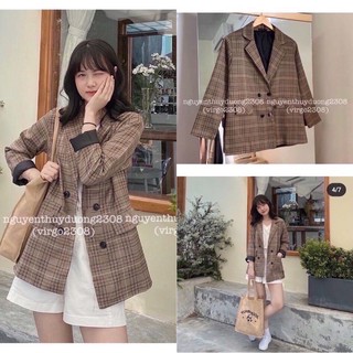 áo khoác blazer nâu đen kẻ