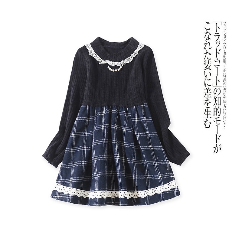 Váy dài tay bé gái Majolica 4-7 tuổi  Váy len thu đông bé gái xuất dư 0922