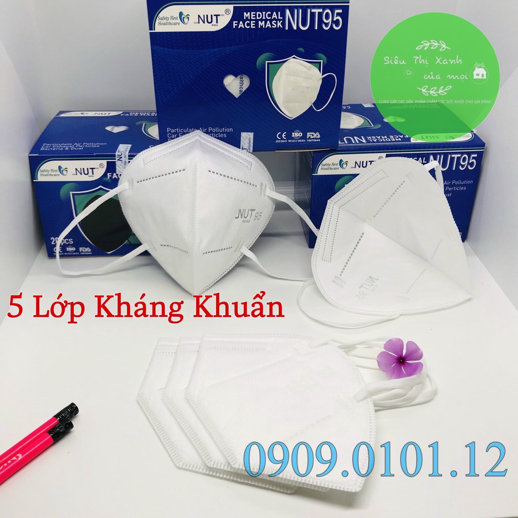 Khẩu trang n95 Nut chính hãng, kn95 5 lớp kháng khuẩn cao cấp hộp 20 cái