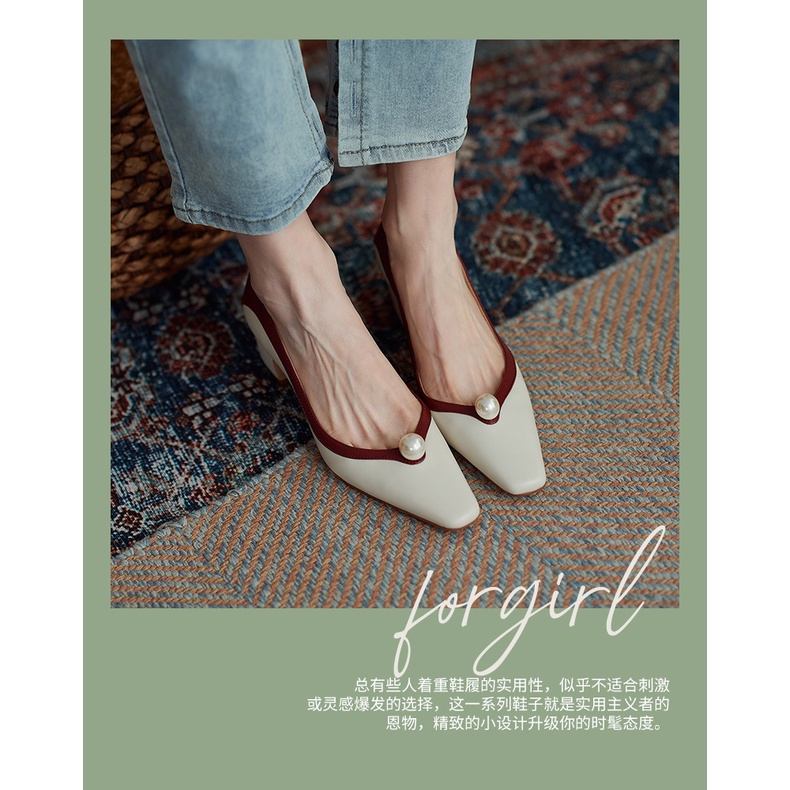 Giày Cao Gót Mũi Vuông Đính Ngọc Trai Nhân Tạo Phong Cách Pháp Cổ Điển Thời Trang Mùa Xuân 2022 Mới Dành Cho Nữ