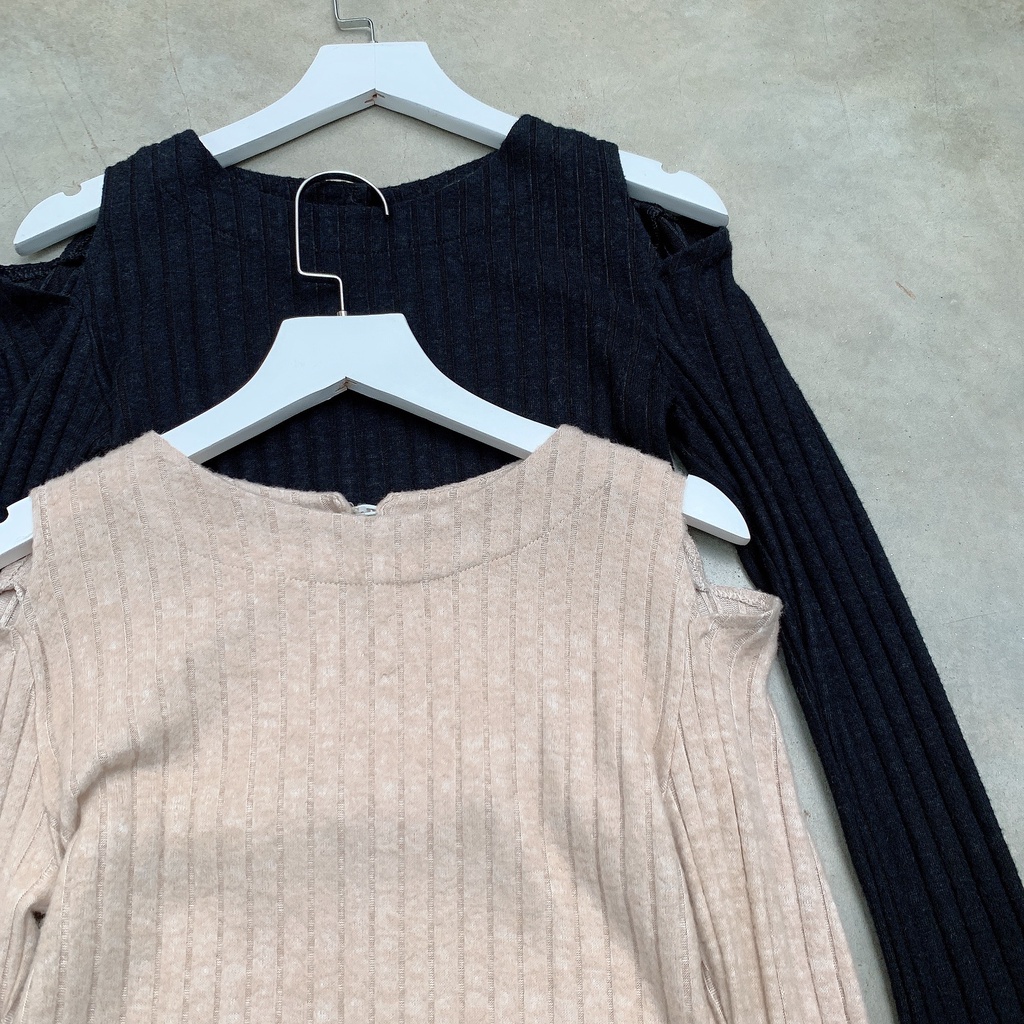 SS0325 Áo croptop nữ chất vải len mềm mỏng kiểu cut out 2 vai