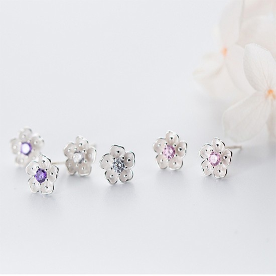 Khuyên tai bạc Ý s925 hoa anh đào D3648 - AROCH Jewelry