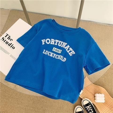 Áo Thun Cotton Cổ Tròn Tay Ngắn Màu Trơn In Họa Tiết Hoạt Hình Phong Cách Hàn Quốc Thời Trang Xuân Hè Cho Bé Trai