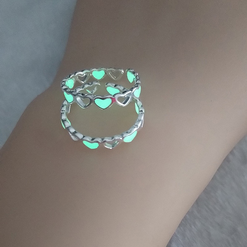 Nhẫn Nữ Hình Trái Tim Rỗng Dạ Quang Thời Trang Phong Cách Âu Mỹ Có Thể Điều Chỉnh