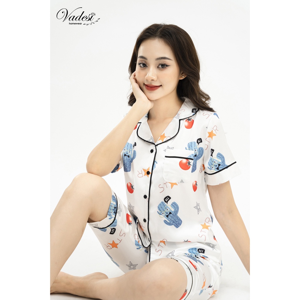 Đồ Bộ Ngủ Nữ Pijama Lửng Tay Ngắn Lụa Cao Cấp Mặc Nhà Đẹp Mùa Hè Thoáng Mát Mềm Mịn Thấm Hút – VADESI