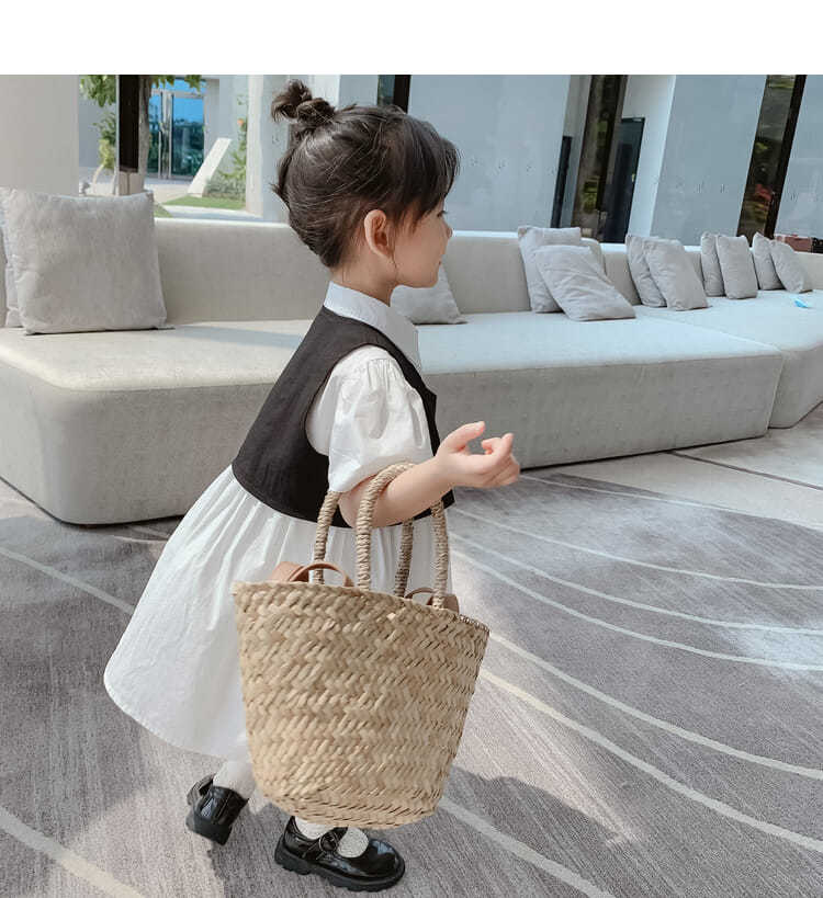 Set 2 Món Áo Vest Tay Ngắn Và Đầm Sơ Mi Xinh Xắn Cho Bé Gái 1-11 Tuổi