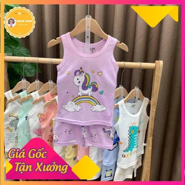 [Giá tận xưởng] Bộ Quần Áo Ba Lỗ Cotton Sợi Tre Sát Nách Cho Bé Trai Bé Gái In Hình Ngộ Nghĩnh Thấm Hút Mồ Hôi Từ 6 - 23