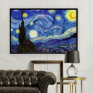 Tranh canvas khổ lớn Starry Night Vangogh - đã có khung và phụ kiện