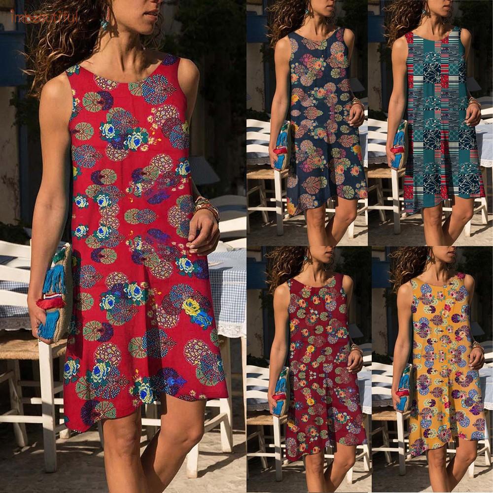 Dress Boho Dresses Floral Holiday Mini Dress Party Sleeveless Sundress