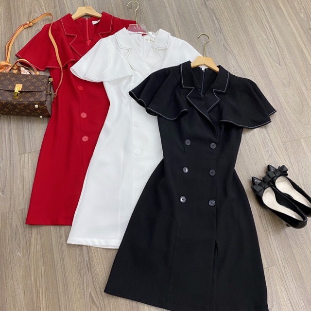 Váy xoè cổ vest ( ảnh thật )