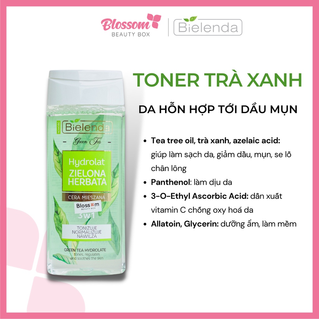 Toner Tea tree tràm trà + trà xanh Bielenda Green tea Hydrate