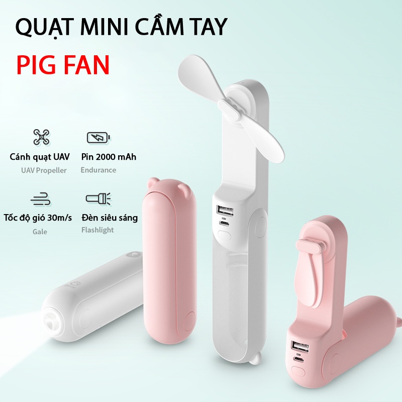 Quạt Mini Cầm Tay Đa Năng 3 Trong 1 – Quạt Mini Kiêm sạc dự phòng 2000mAh Kết Hợp Đèn Pin Chiếu Sáng Tiện Lợi