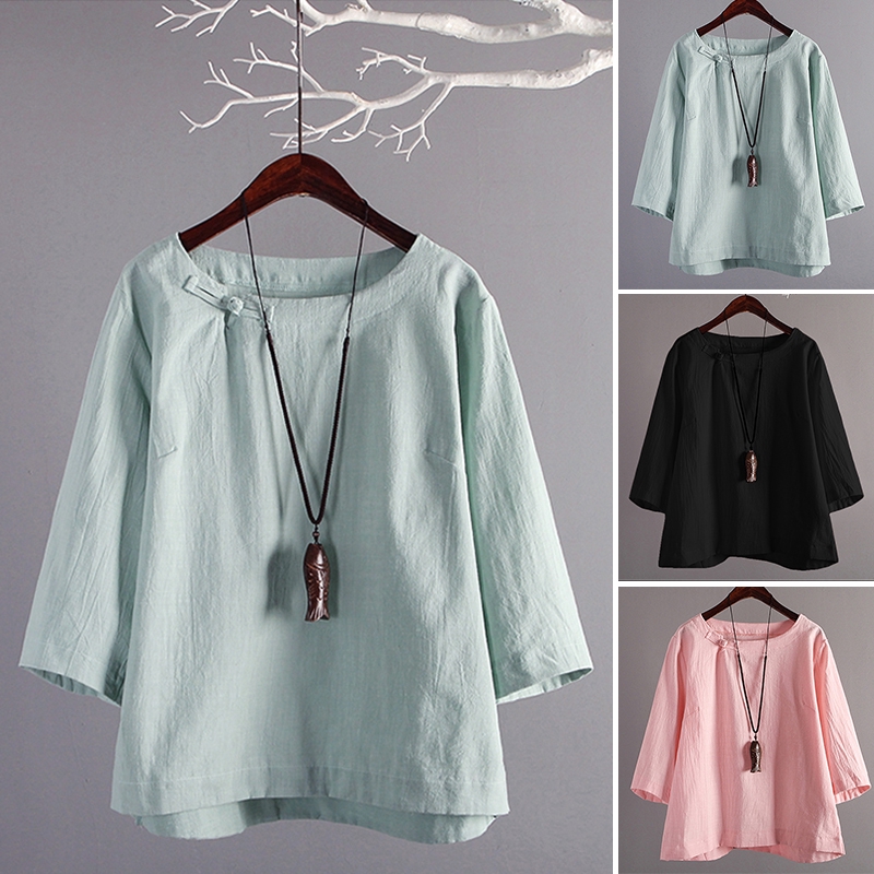 Áo kiểu tay lửng ZANZEA cổ tròn thanh lịch dành cho nữ