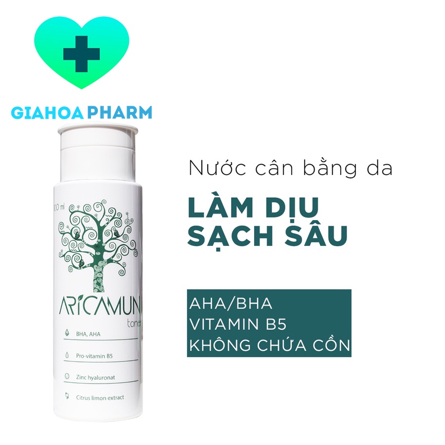 Nước hoa hồng Aricamun Toner chai 100ml - AHA BHA giúp cân bằng da, cấp ẩm, làm sạch sâu, giúp da đẹp, khỏe mạnh [arica]