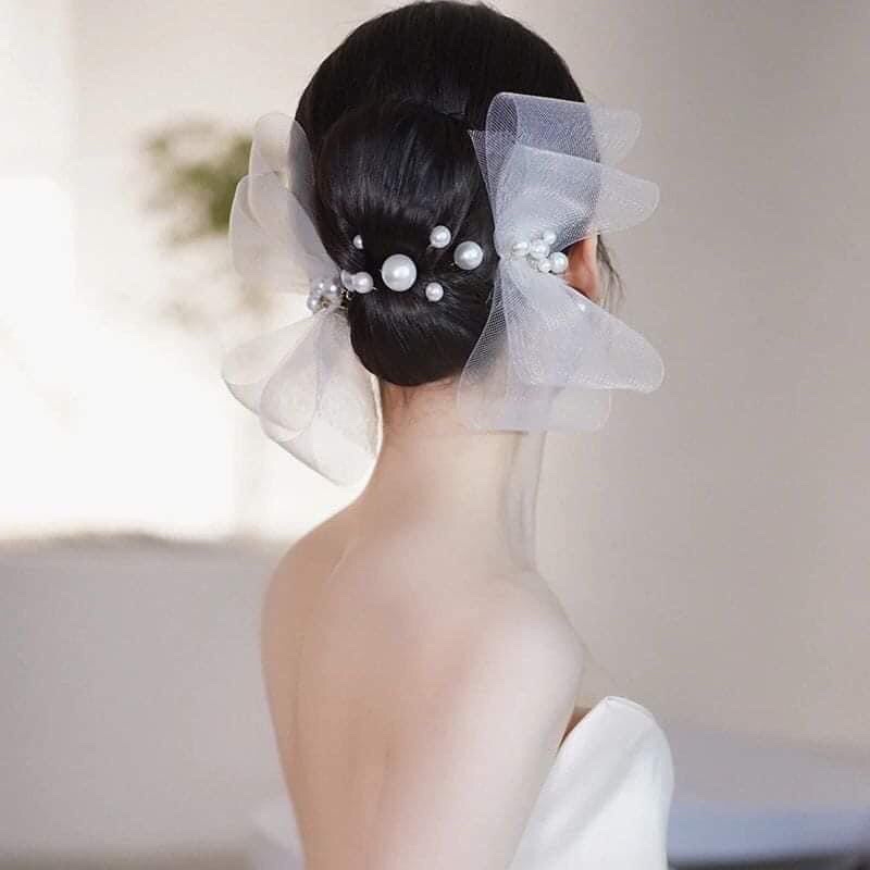 set 2 nơ cài tóc cực xinh, cài tóc cô dâu